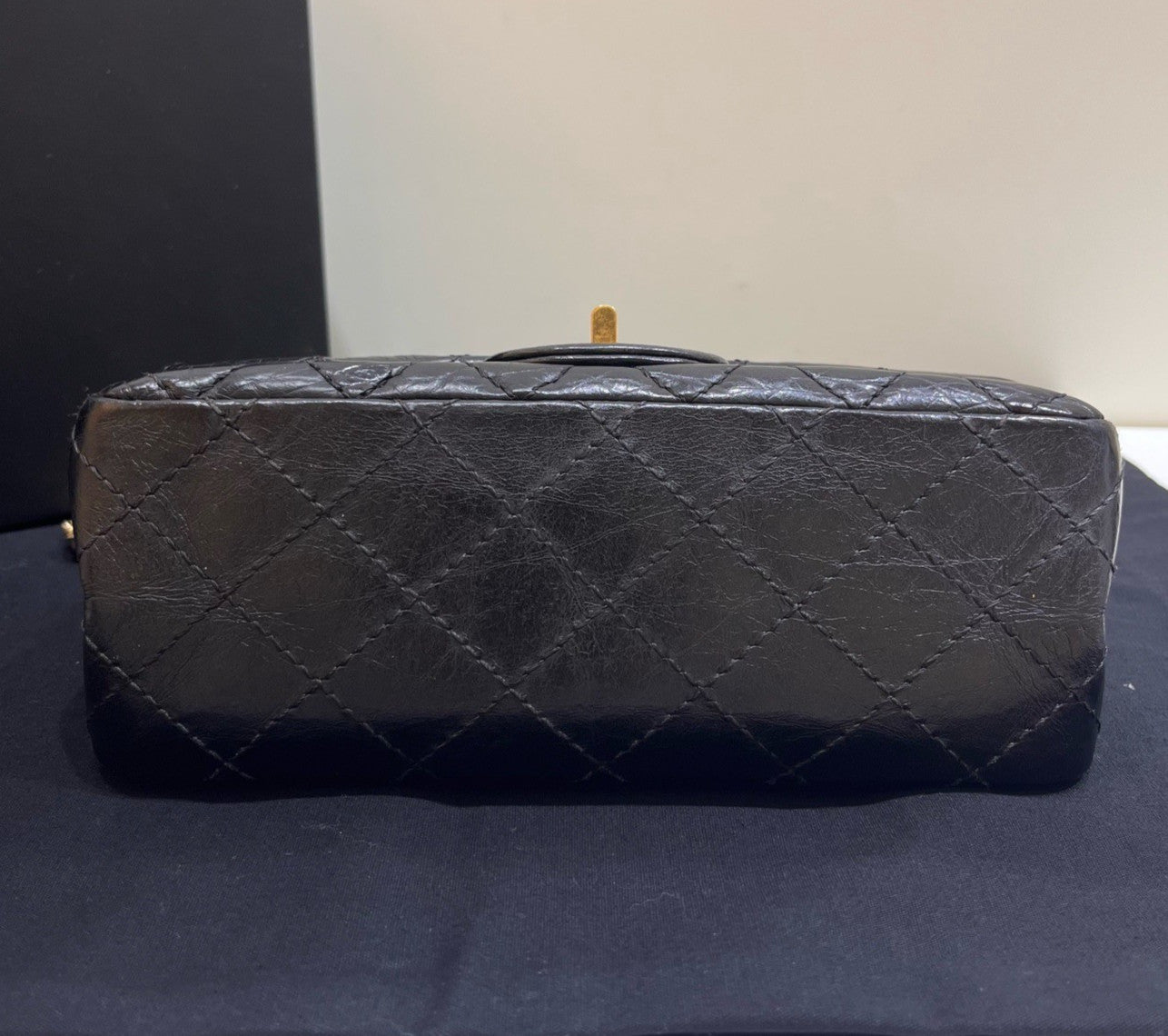 Chanel Calfskin 2.55 Mini Chain Shoulder Bag Black Gold Women Classic Diamond