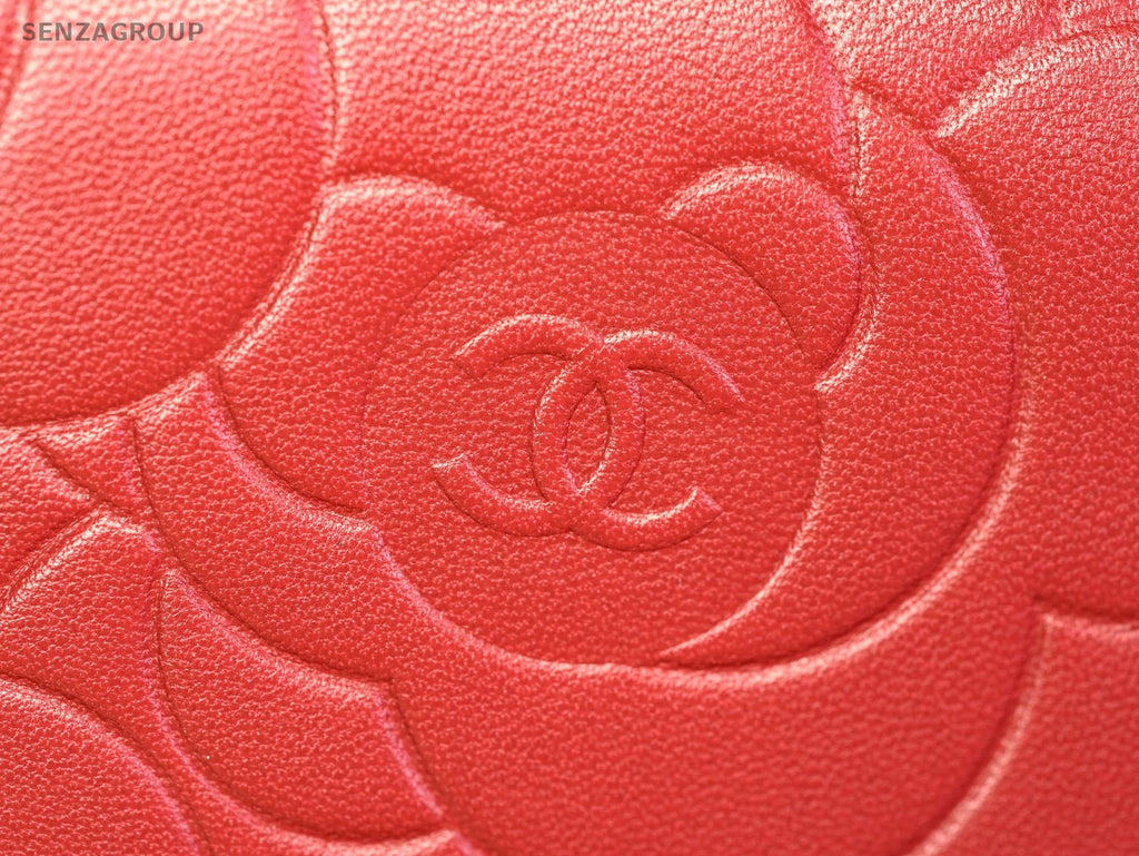 CHANEL Camellia Red wallet WOC Shoulder bag Crossbody Lambskin