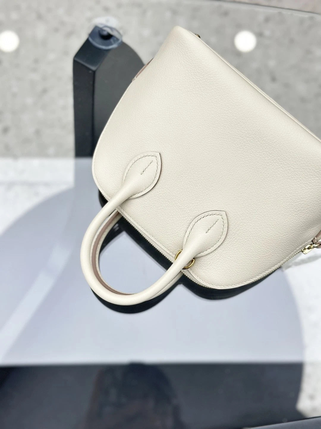 HERMES Bolide Evercolor Top Handle Crossbody Bag White Women Classic S