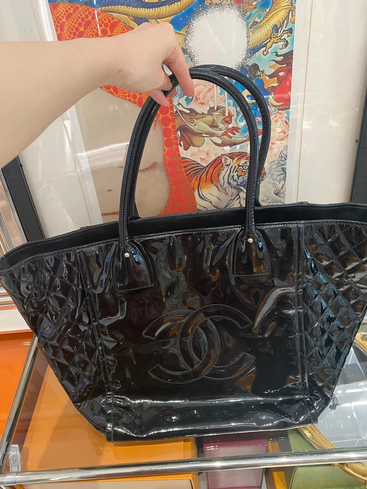 Chanel Women's Patent Leather Shoulder Bag Black