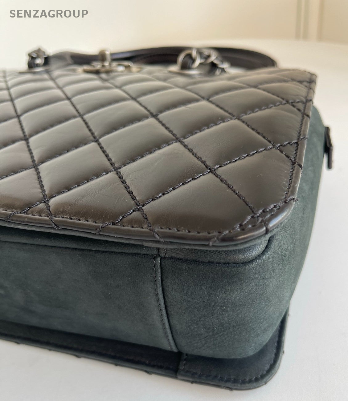 Chanel Diamond Chain Satchel Top Handle Shoulder Bag Black Silver Women Classic