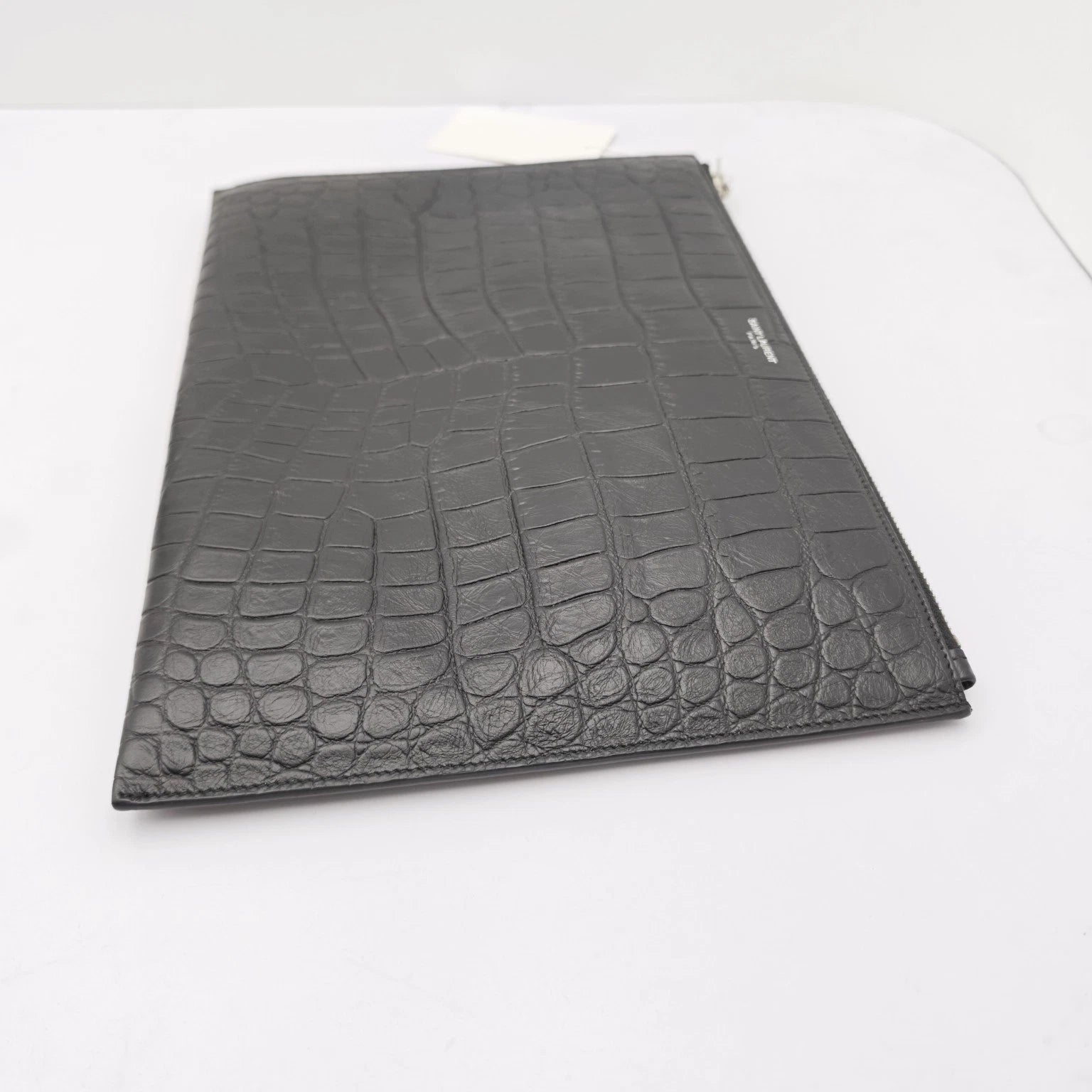 YSL Black Crocodile Embossed Leather Clutch Bag For Women