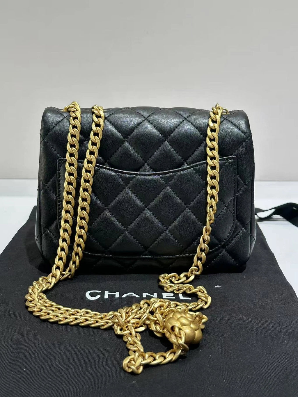 CHANEL Camellia Buckle Black Gold Mini Crossbody Bag For Women