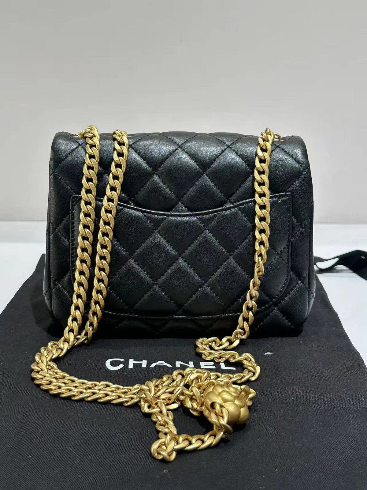 CHANEL Camellia Buckle Black Gold Mini Crossbody Bag For Women