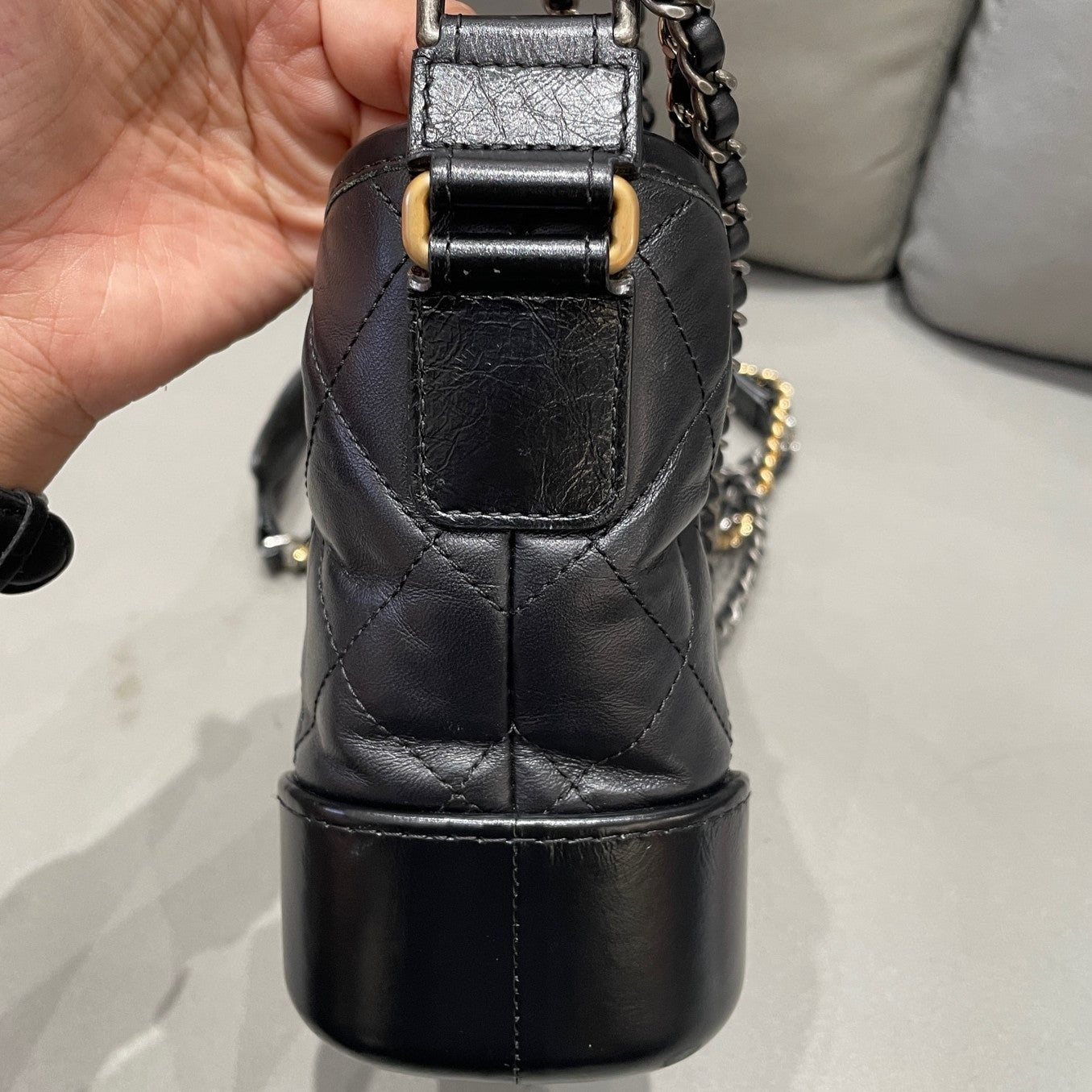 Chanel Gabrielle Small Chevron Chain Bag Black Gold Classic Women's