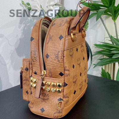 MCM Mini Backpack Orange Gold Leather Women's Classic Fashion