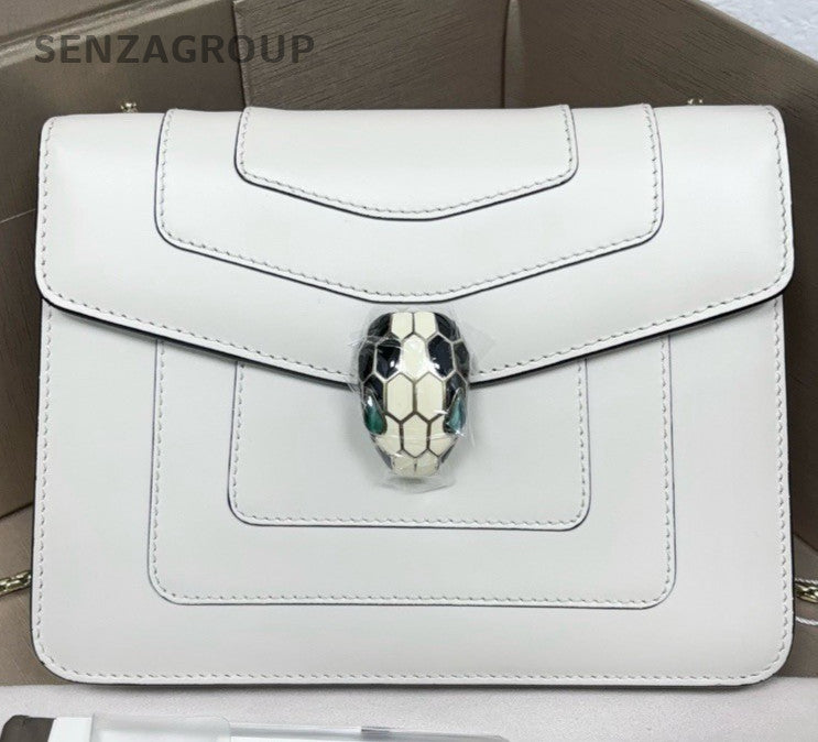 BVLGARI Serpenti Forever Chain 2Way Crossbody Shoulder Bag White Silver Women