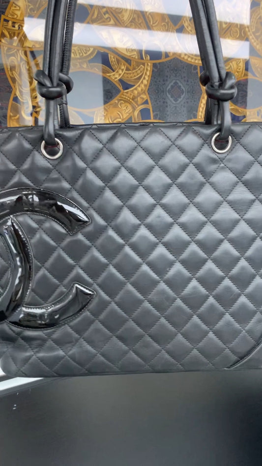 CHANEL Combom Tote Diamond Pattern Clafskin Shoulder bag Black Women