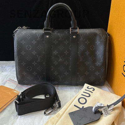 Louis Vuitton Keepall 35 Bandoulière Monogram Black Silver Unisex Travel Bag