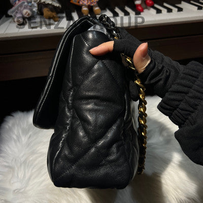 Chanel 19 Large Black Gold Chain Shoulder Bag Classic Quilted