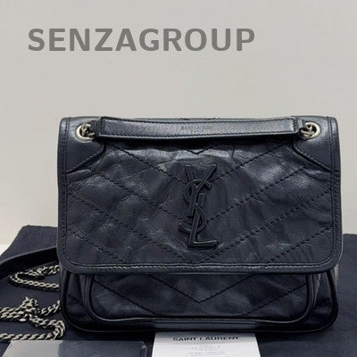 Saint Laurent YSL Niki Baby Chain Shoulder Bag Black Silver Small