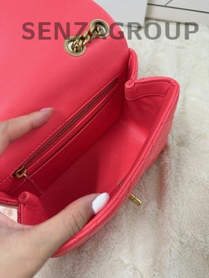 Chanel Red Gold Chain Shoulder Crossbody Bag Women Classic Quilted