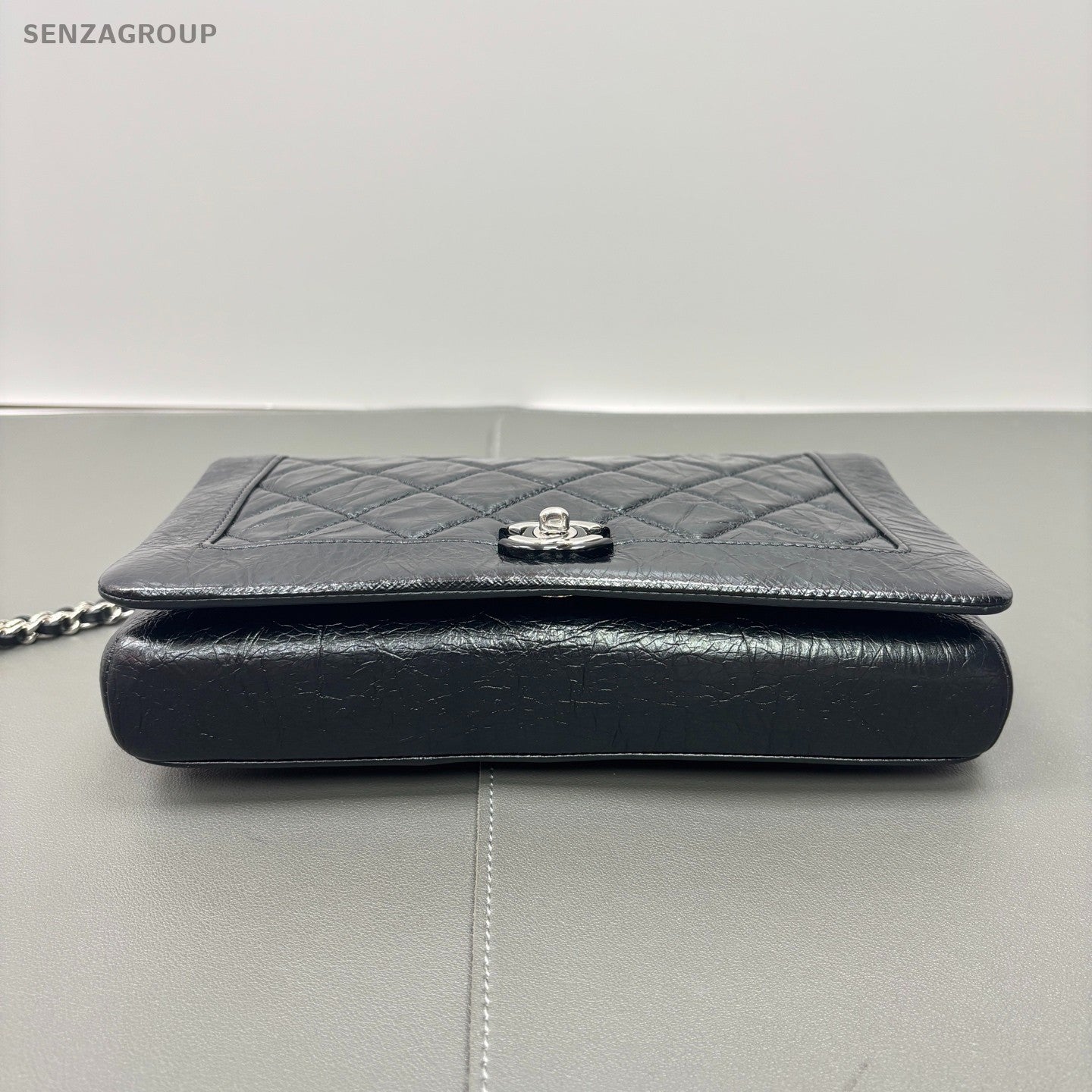 Chanel woc Oil waxed leather Diamond Pattern Chain Shoulder bag Black Silver