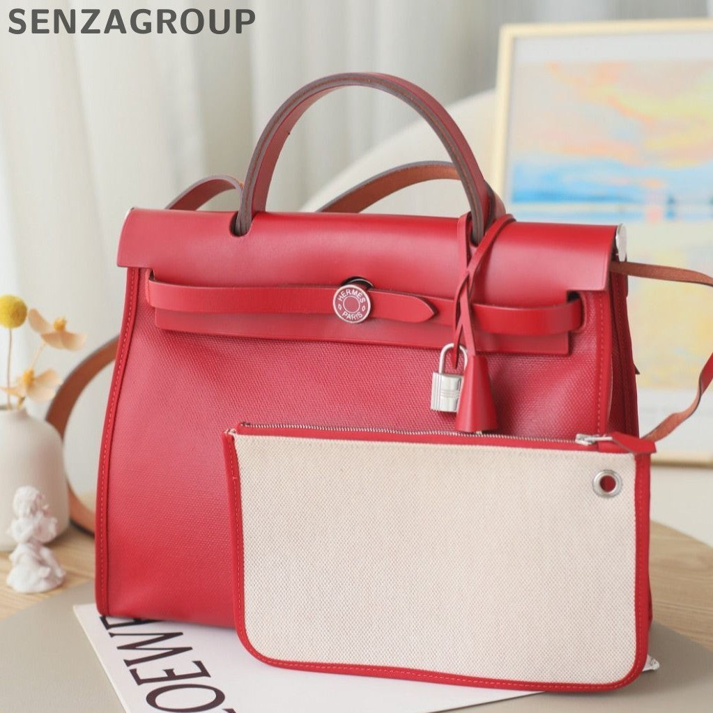 Hermès Herbag 31 Red Silver Shoulder Tote Bag Classic Women's