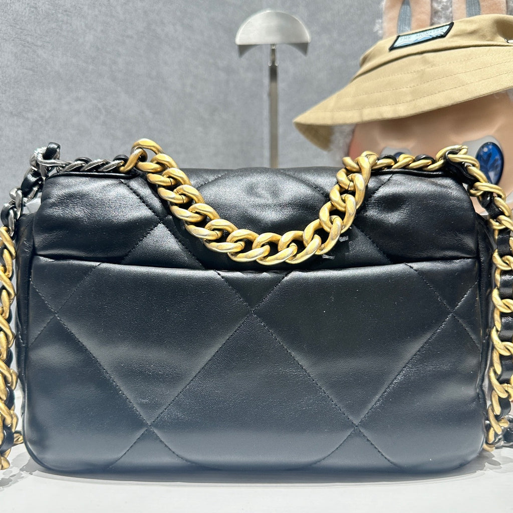 Chanel 19 Small Black Gold Chain Shoulder Crossbody Bag Quilted Classic