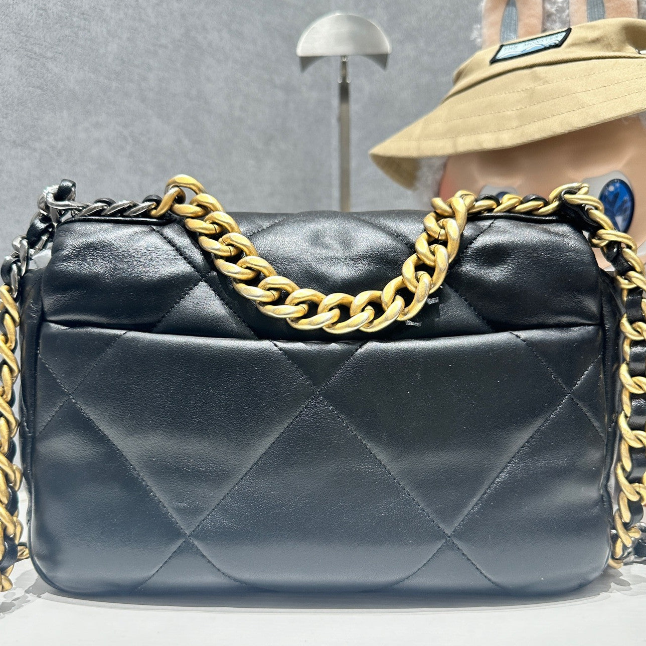 Chanel 19 Small Black Gold Chain Shoulder Crossbody Bag Quilted Classic