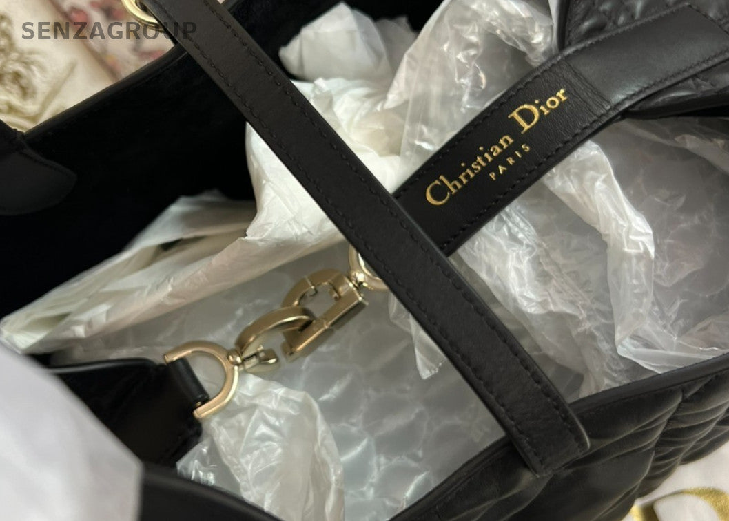 Chrisitian Dior Toujours MM Calfskin Top Handle Bag Black Gold Women Classic