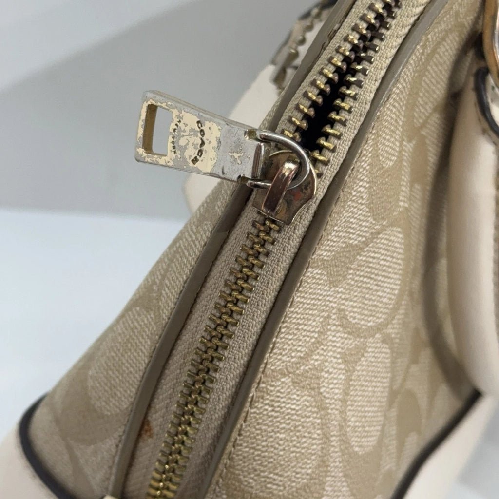 Coach Beige Canvas Monogram Sierra Shell Shoulder Crossbody Handbag Women
