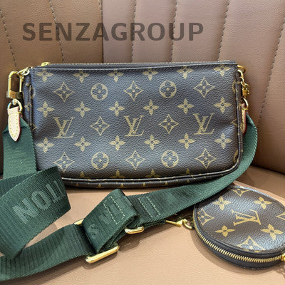 Louis Vuitton Monogram Zip Shoulder Crossbody Bag Brown Green Gold Classic Women