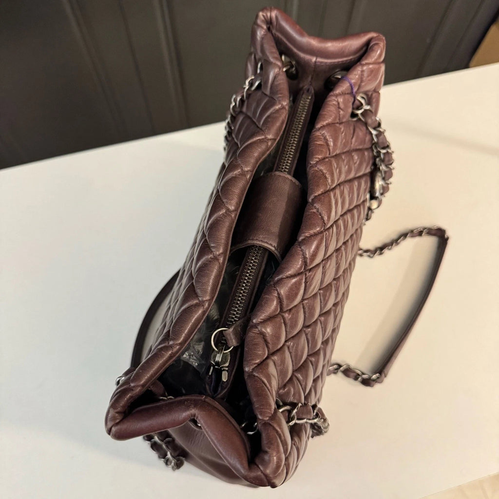 Chanel Diamond Tote MM Chain Shoulder Bag Purple Silver Women Classic