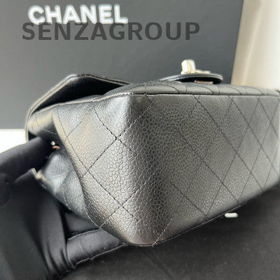 Chanel Classic Flap Black Silver Calfskin Chain Shoulder Crossbody Bag