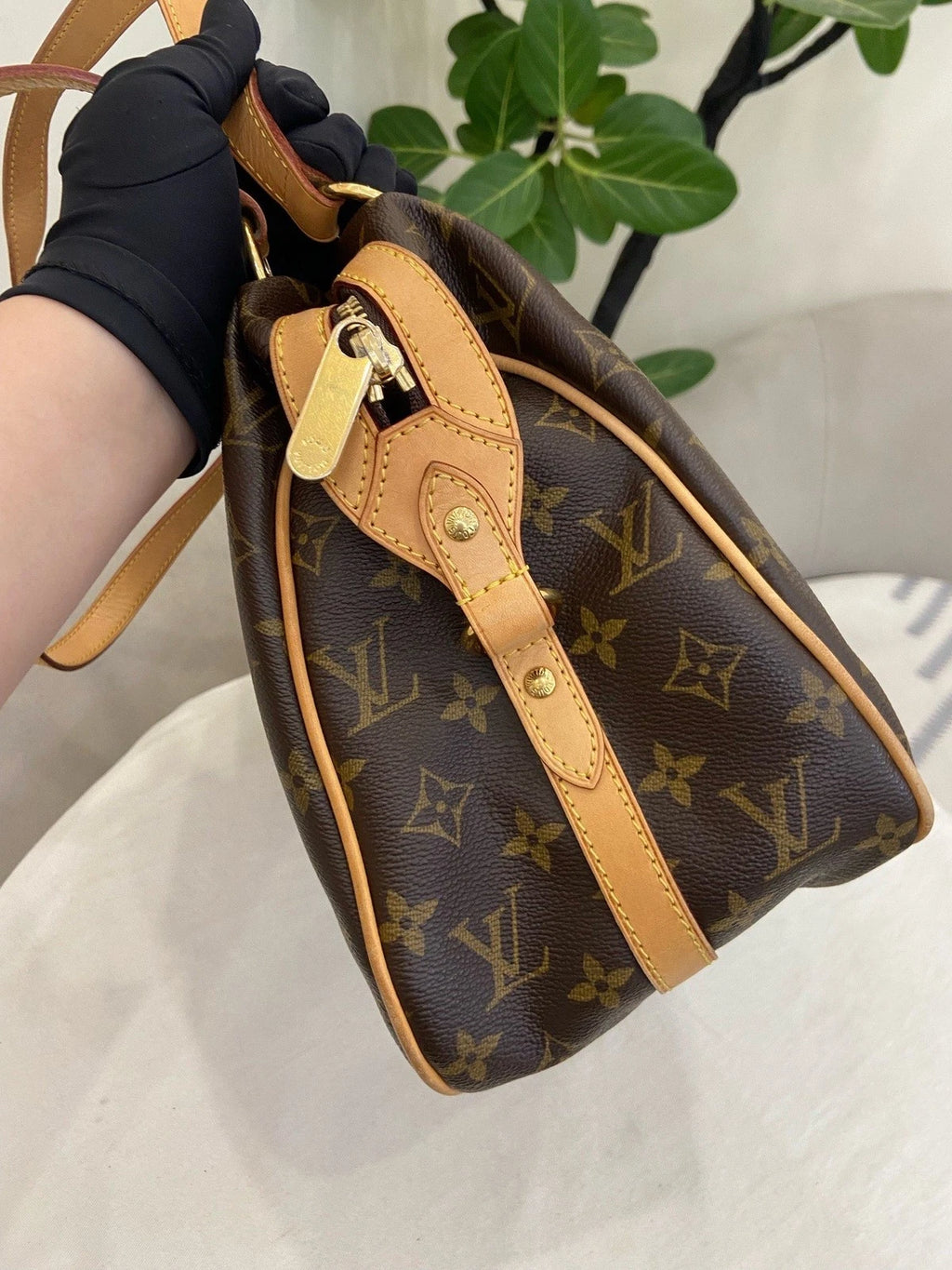Louis Vuitton Stresa Monogram Canvas Shoulder Bag Brown Gold Women Classic