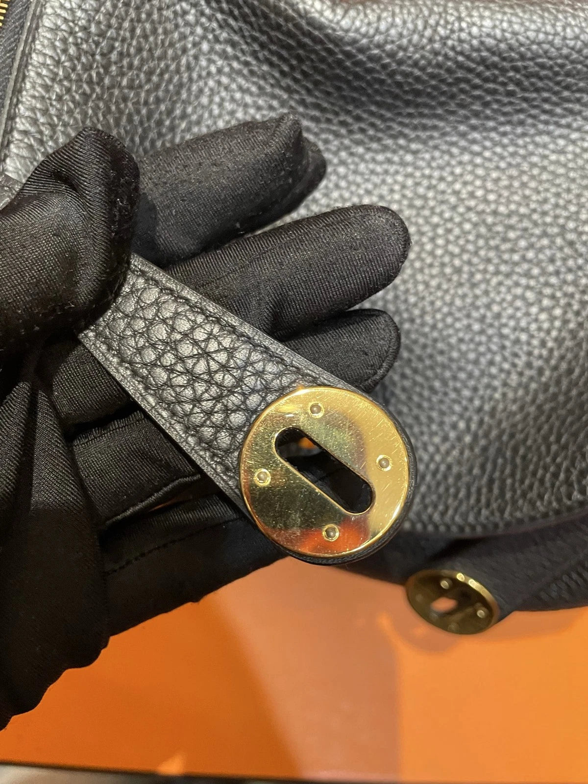 Hermes Lindy 26 Black Gold Top Handle Bag Women Classic