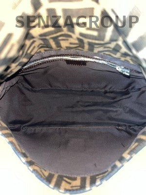 Fendi Baguette Bag Brown Silver FF Monogram Shoulder Tote