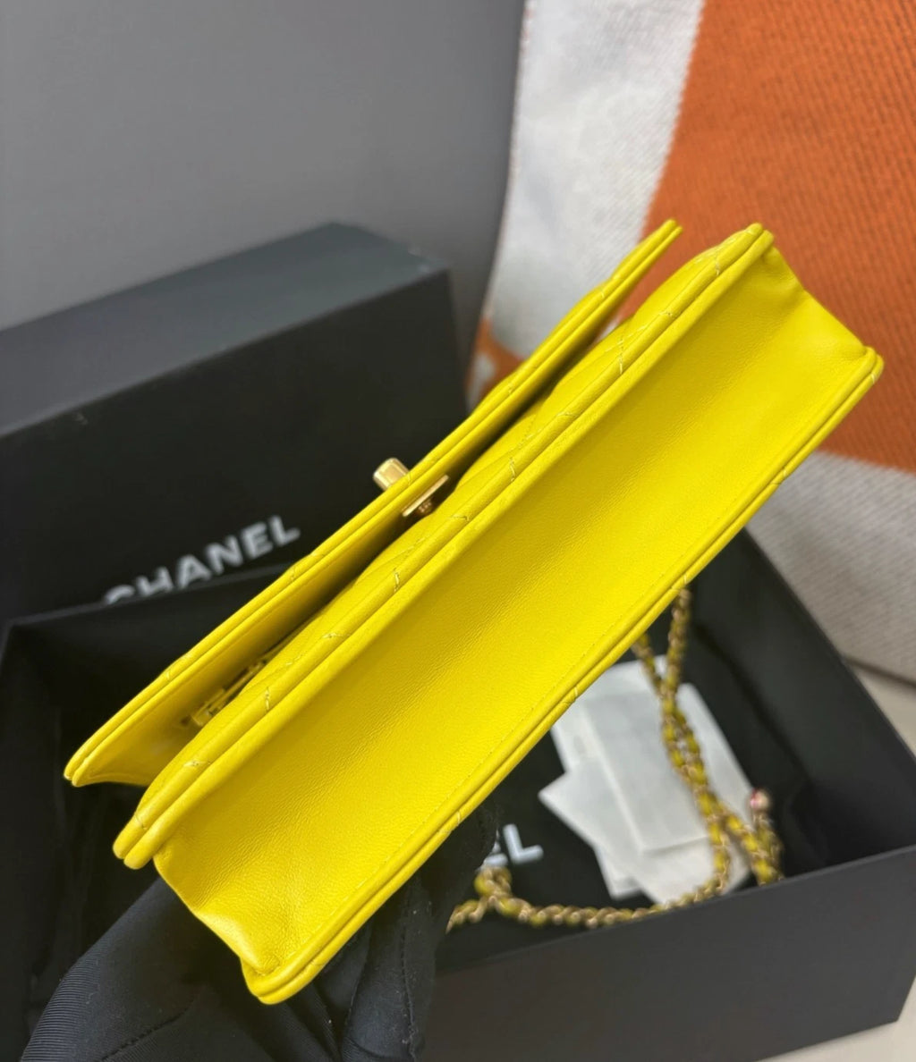 Chanel Woc Chain Shoulder Bag Crossbody Bag Gold Hardware Yellow Women