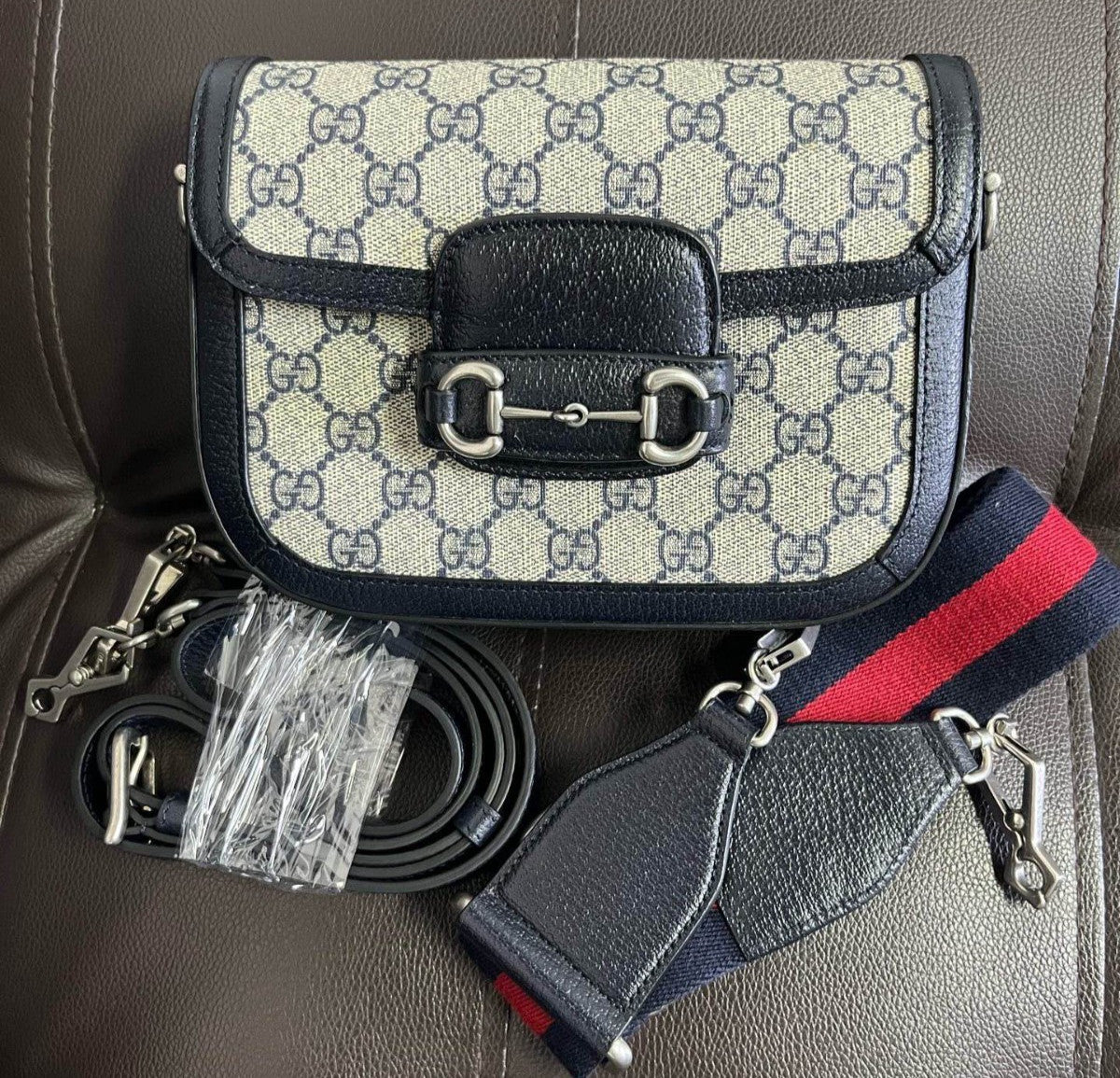 Gucci Ophidia Saddle Mini Shoulder Bag Crossbody Beige Blue Silver Women Classic