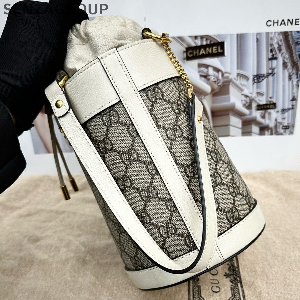 Gucci 1955 Horsebit Bucket Bag Small White Brown Women's Classic