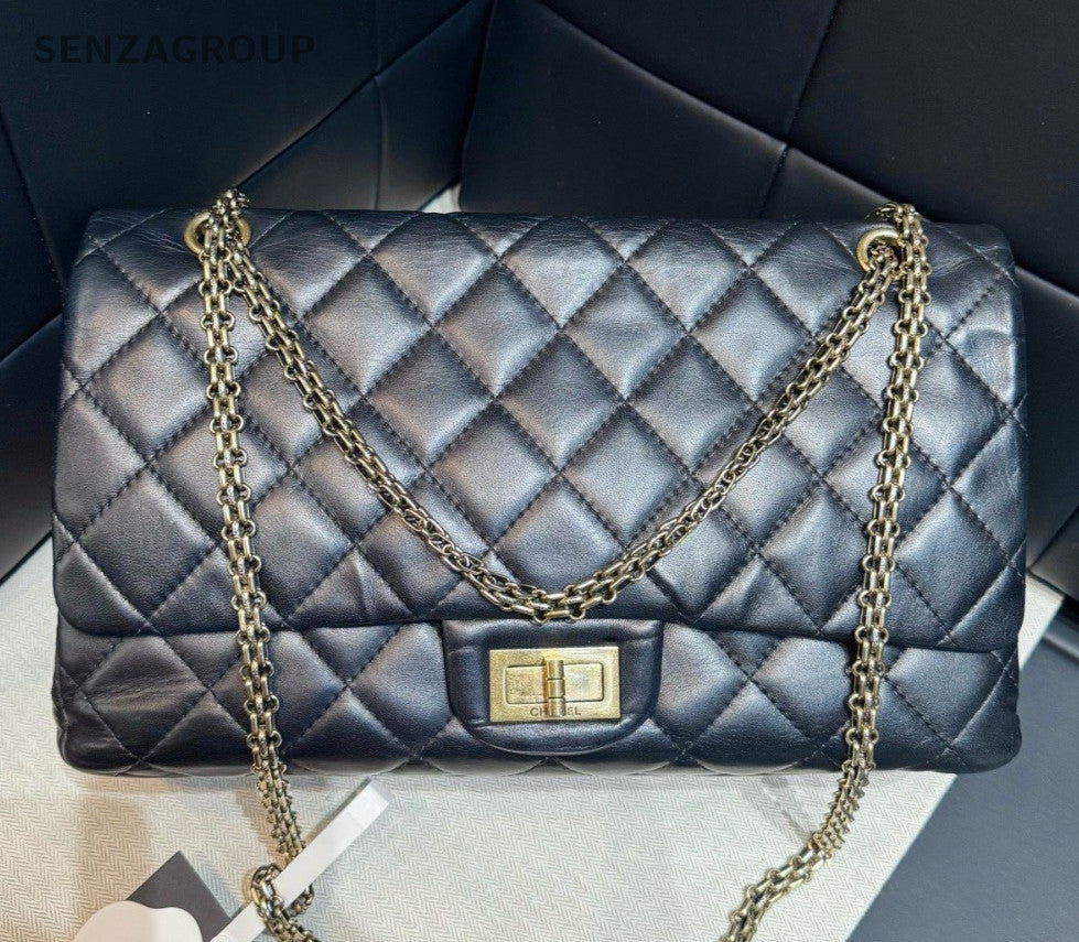 Chanel Diamond GM Chain Lambskin Shoulder Bag Black Gold Women Classic