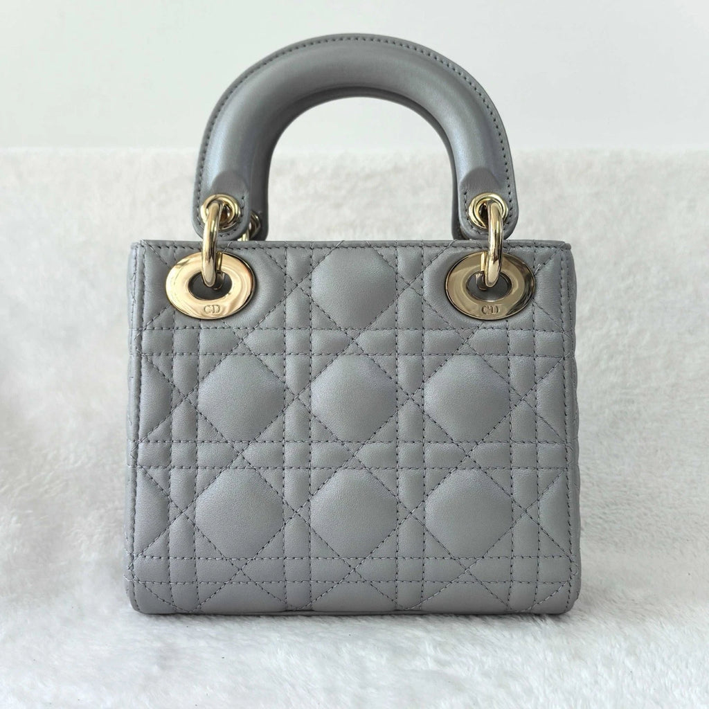 Dior Lady Dior Lambskin Gray Crossbody Top Handle Excellent