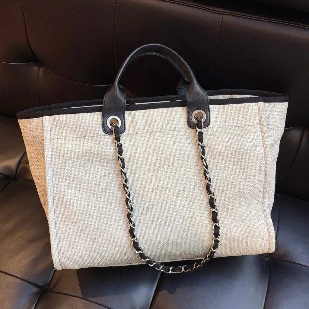 Chanel Beach Bag GM Chain Shoulder Bag Top Handle Bag Gray Used Women