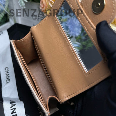 Chanel 23P Mini Chain Quilted Crossbody Bag Brown Gold Hardware