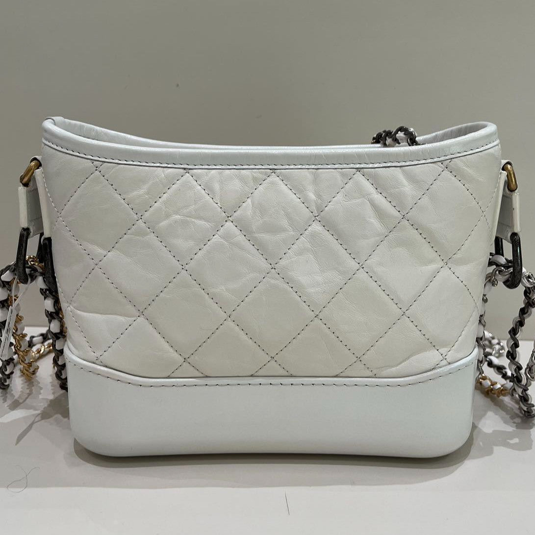 Chanel Gabrielle Small Quilted Chain Shoulder Bag - Silver White