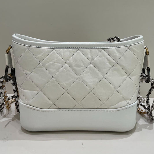 Chanel Gabrielle Small Quilted Chain Shoulder Bag - Silver White