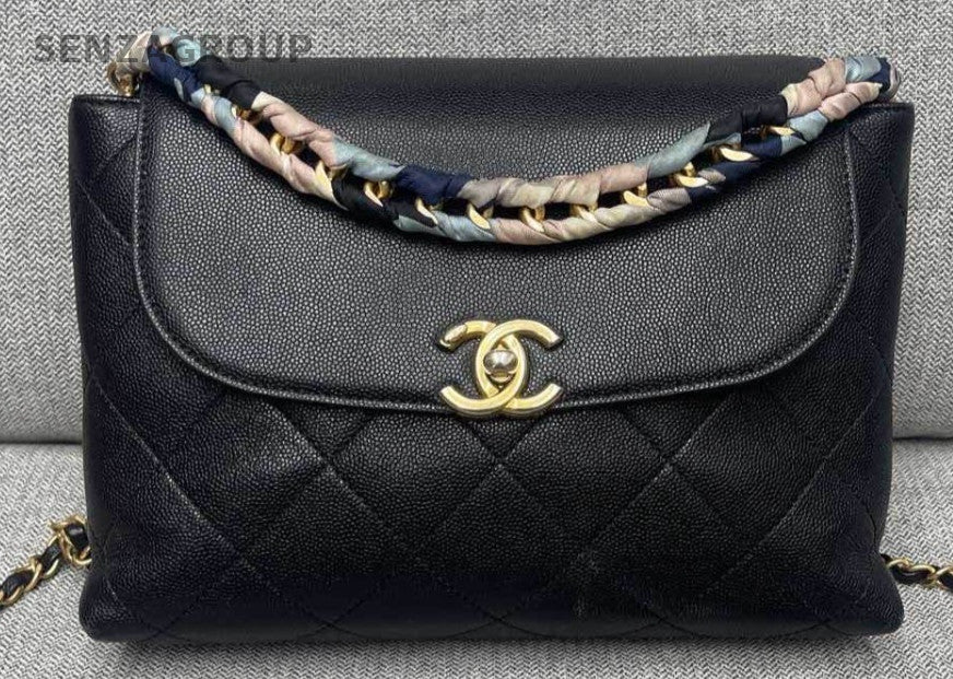 Chanel Diamond Pattern Chain Shoulder Bag Crossbody Black Gold Women Classic