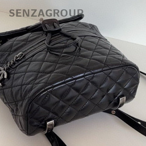 Chanel Calfskin PM Backpack Black Silver Diamond Used Women Classic Fashion