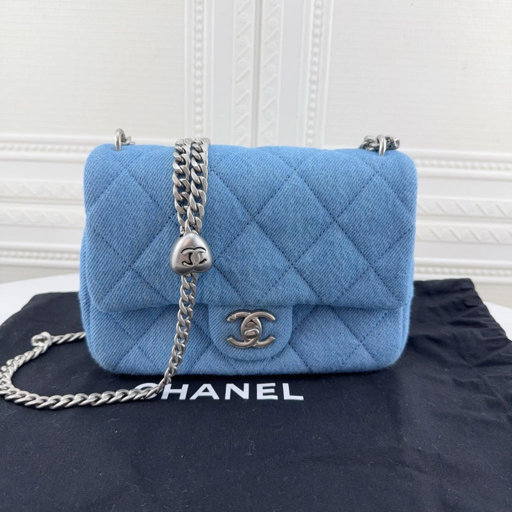 CHANEL Heart Denim Shoulder Bag For Women
