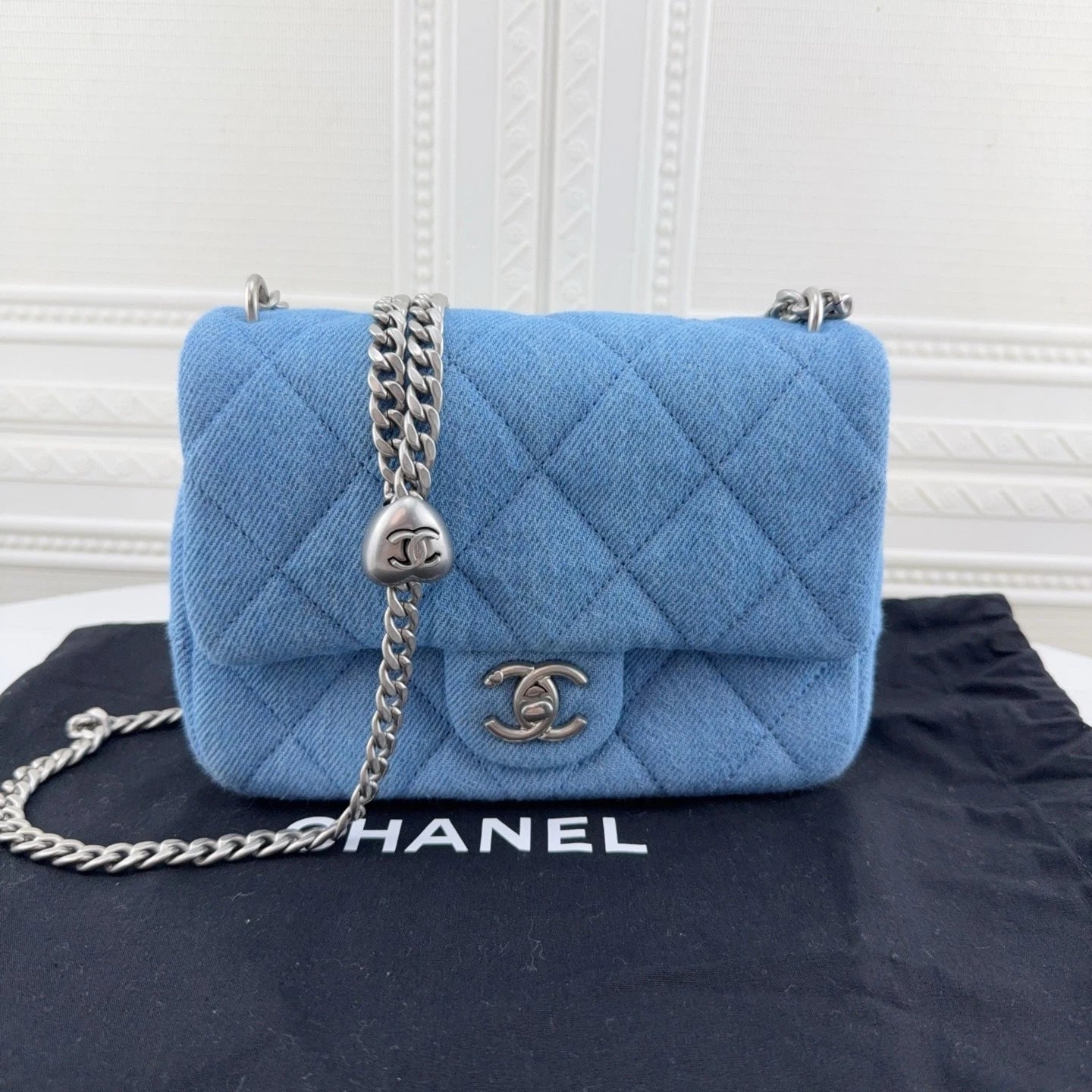 CHANEL Heart Denim Shoulder Bag For Women