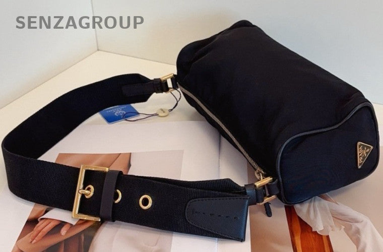 Prada Canvas Baguette Cylinder Armpit Shoulder Bag Black Women