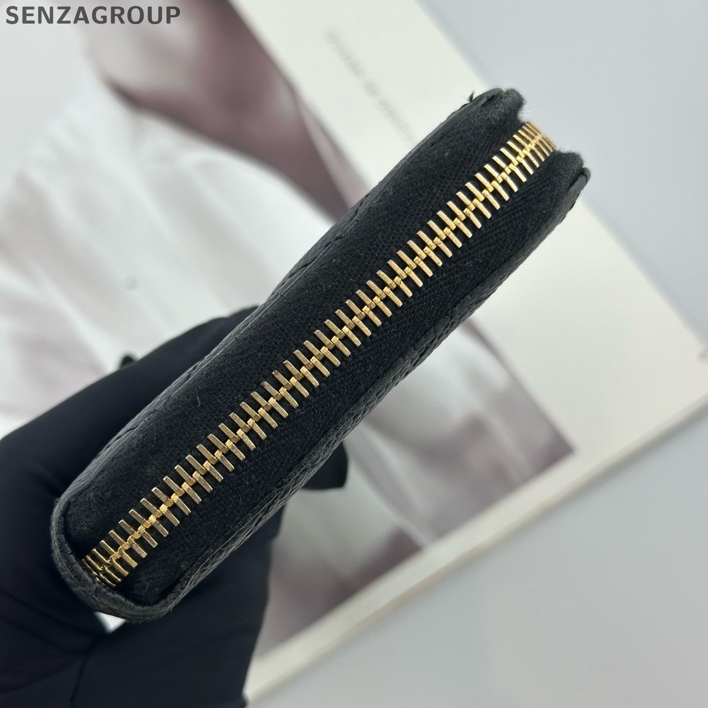 Chanel Diamond Wallet Clutch Black Gold Used Women Classic