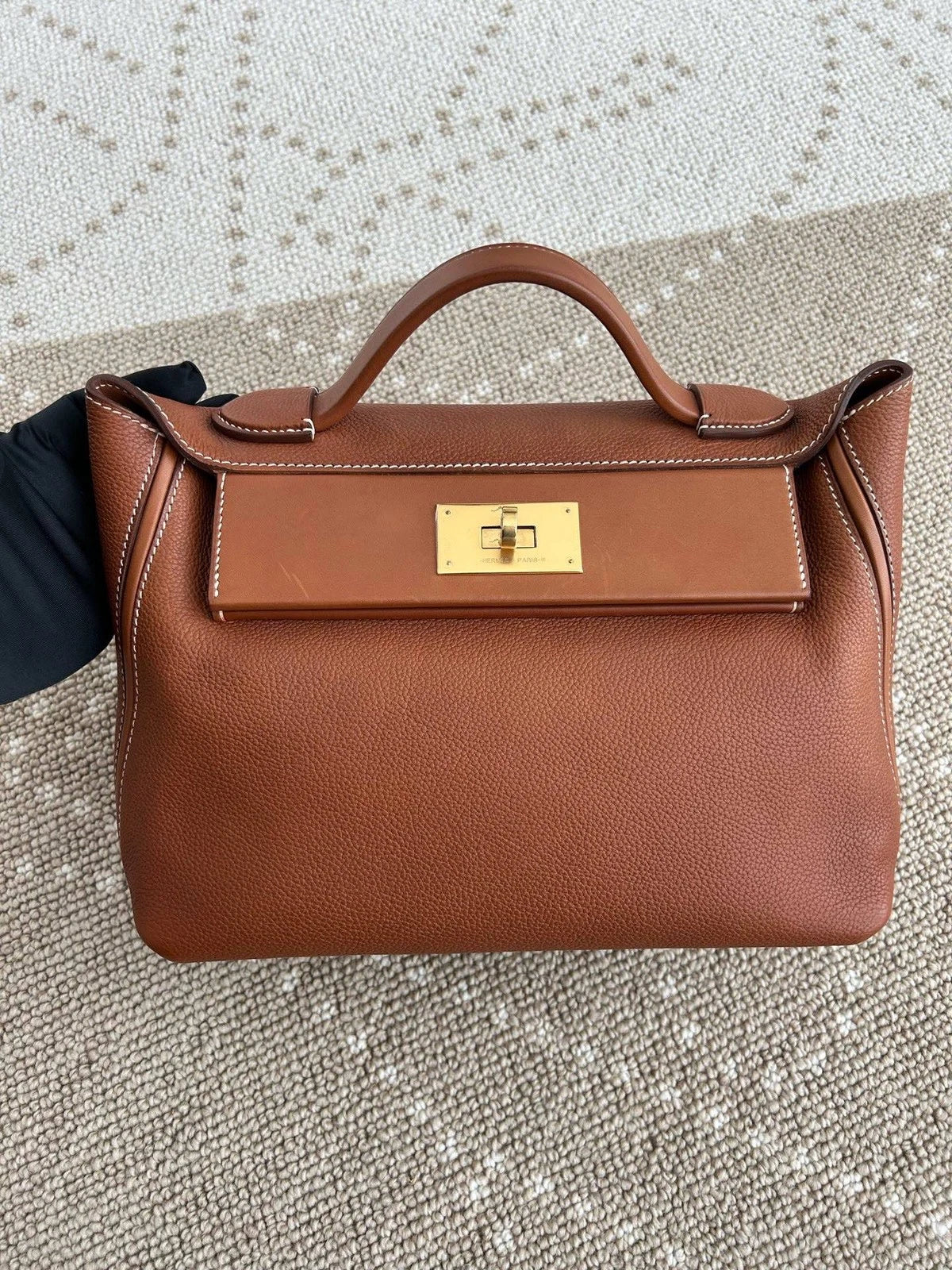 Hermes 2424 2Way Top Handle Shoulder Bag Brown Gold Women Classic Fashion