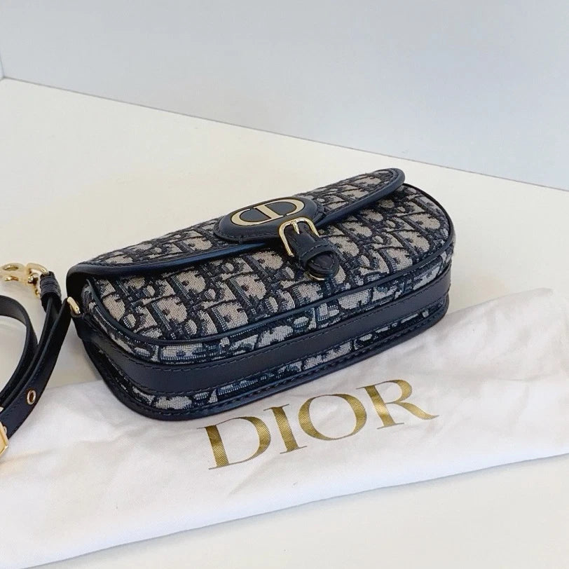 Excellent Christian Dior Bobby East-West Blue Oblique Canvas Shoulder Crossbody