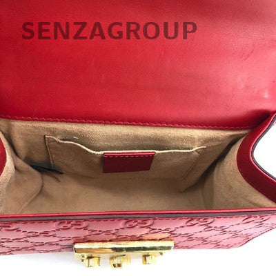 Gucci Padlock Small Red GG Print Gold Chain Crossbody Bag for Women