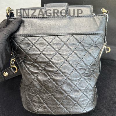 Chanel Black Gold Bucket Bag Shoulder Crossbody Women Classic