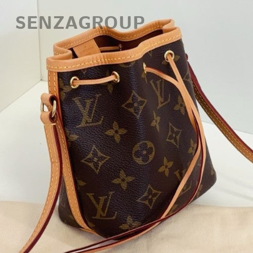 Louis Vuitton Nano Noe Monogram Drawstring Bucket Crossbody Brown Gold Women