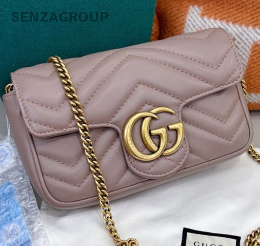 Gucci Marmont Mini Chain Shoulder Bag Crossbody Brown Gold Women Classic