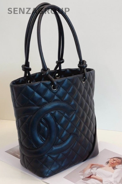 Chanel SoBlack PM Tote Quilted Top Handle Shoulder Bag Black Women